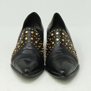 Black Leather Booties with Gold Studs 7